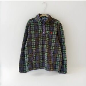 Polo Ralph Lauren Men's Jacket Retro Pile Plaid Sherpa Fleece Pullover Tartan L